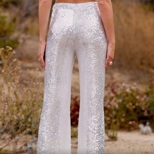 Elegant Silver Sequin Women's Pants